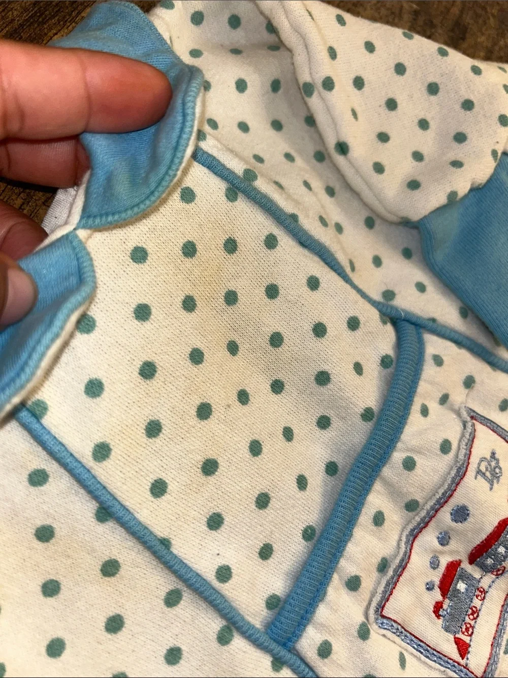 #73Blue Polka Dot Baby Footie One-Piece with Collar